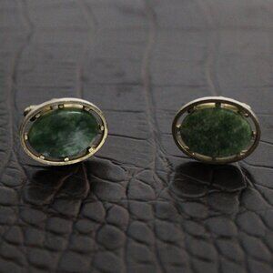 Jade Oval Gold Tone Cuff Links